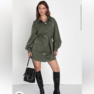 Army Green Cargo pocket mini dress